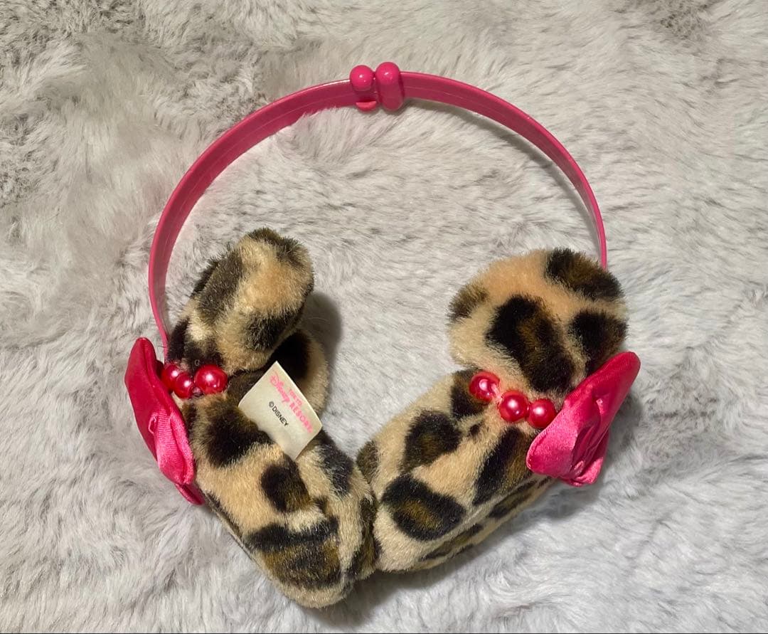 【希少品】TDL ディズニー ミニー ヒョウ柄ファー耳あて