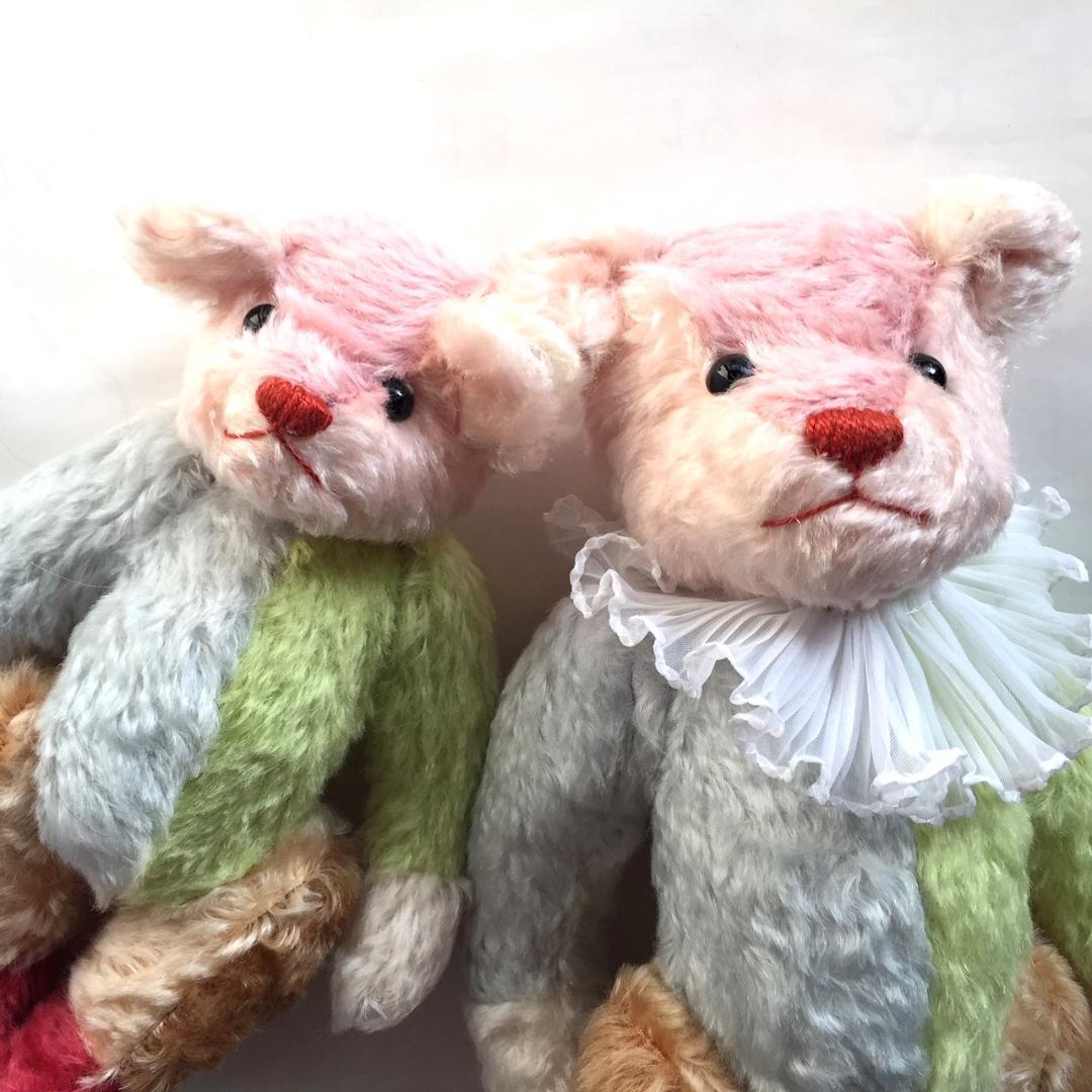 カラフルテディベア2体　パッチワーク　マルチカラー　作家