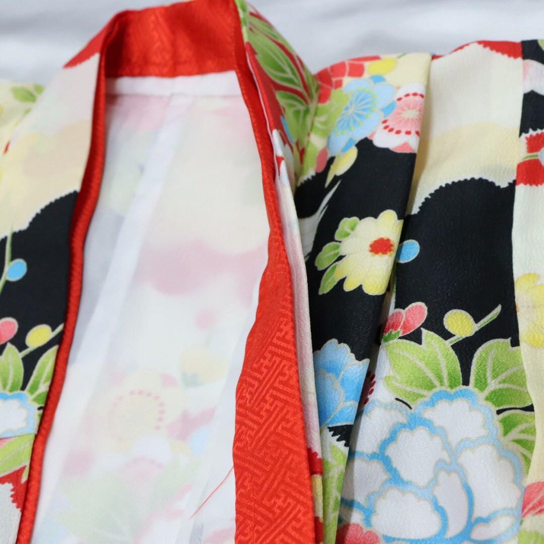 七五三　四つ身　四身　子供　キッズ 着物 鶴　花柄 7歳　古典　レトロ　モダン
