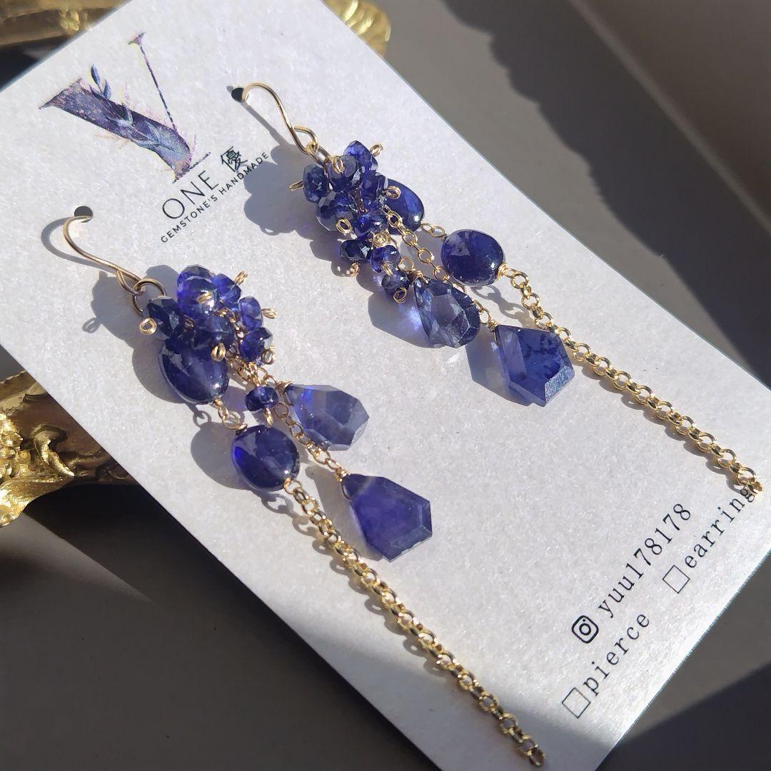 ALL ブルーサファイア　シャンデリア　高品質　ピアス 14kgf ピアス