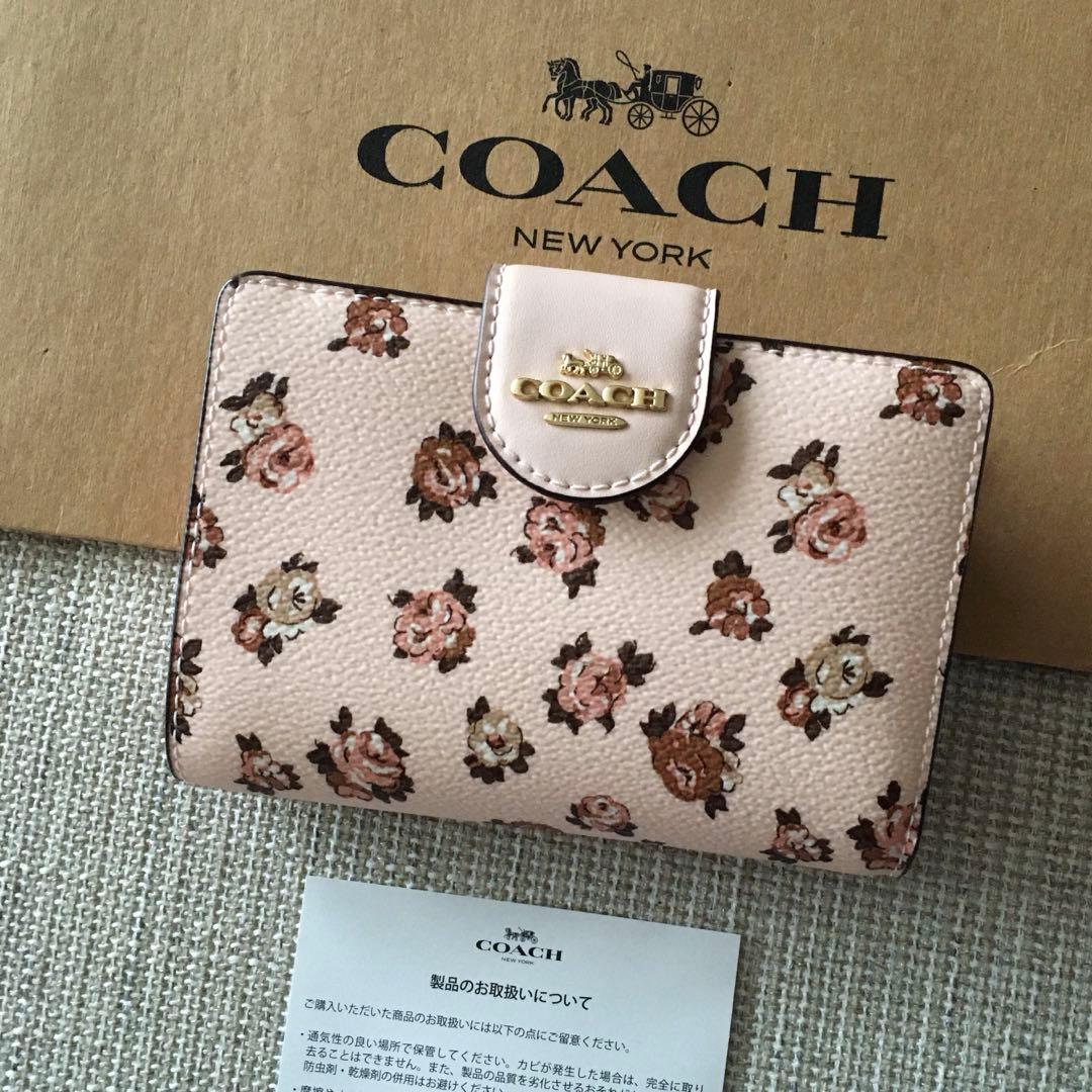 新品 コーチ COACH 二つ折り 財布 フラワー ピンク
