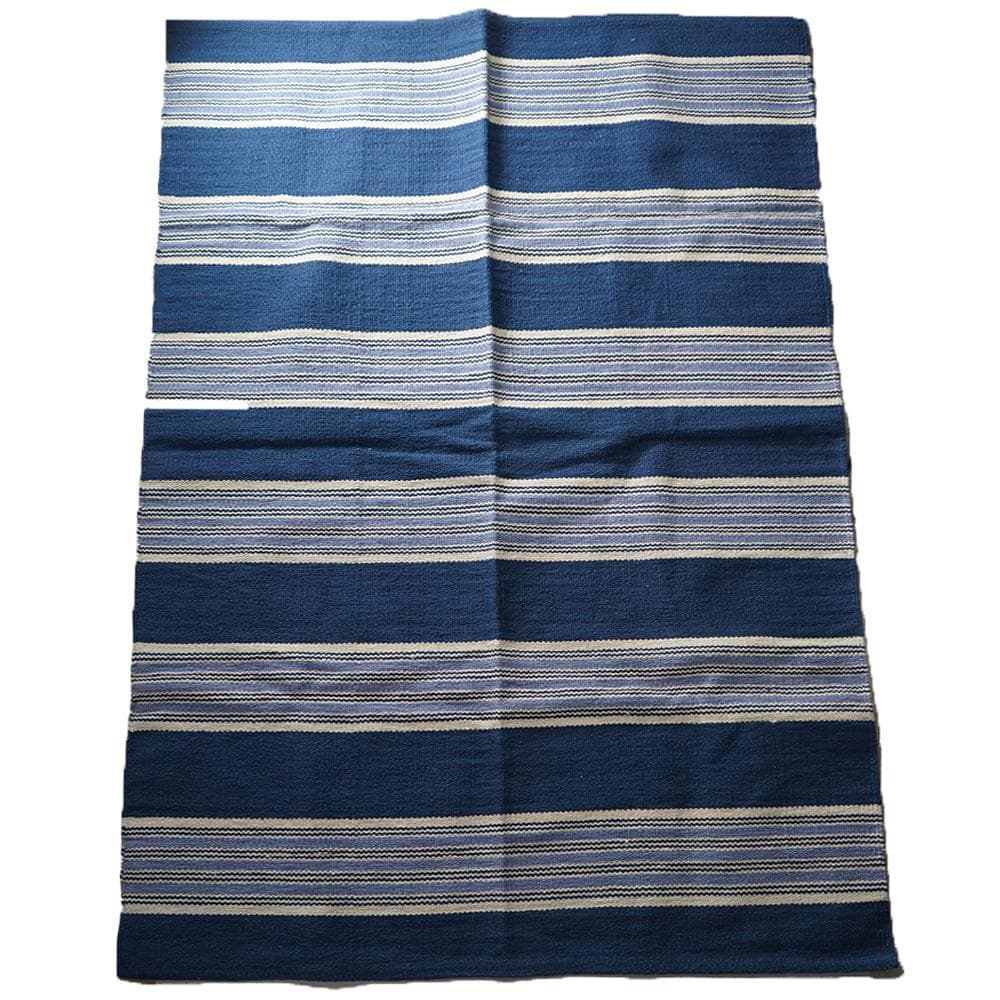 聖林公司　ラグマット + 玄関マット　インディゴストライプ ラグセット