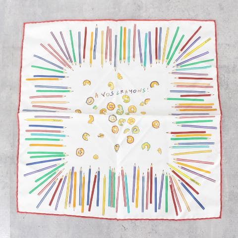 ◇HERMES カレ45 A VOS CRAYONS 色鉛筆 美品 スカーフ 白