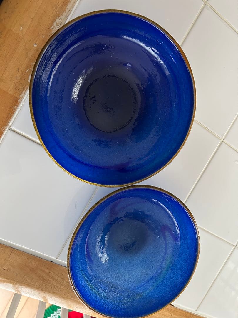 青色 琉球ガラス　皿 大小セット