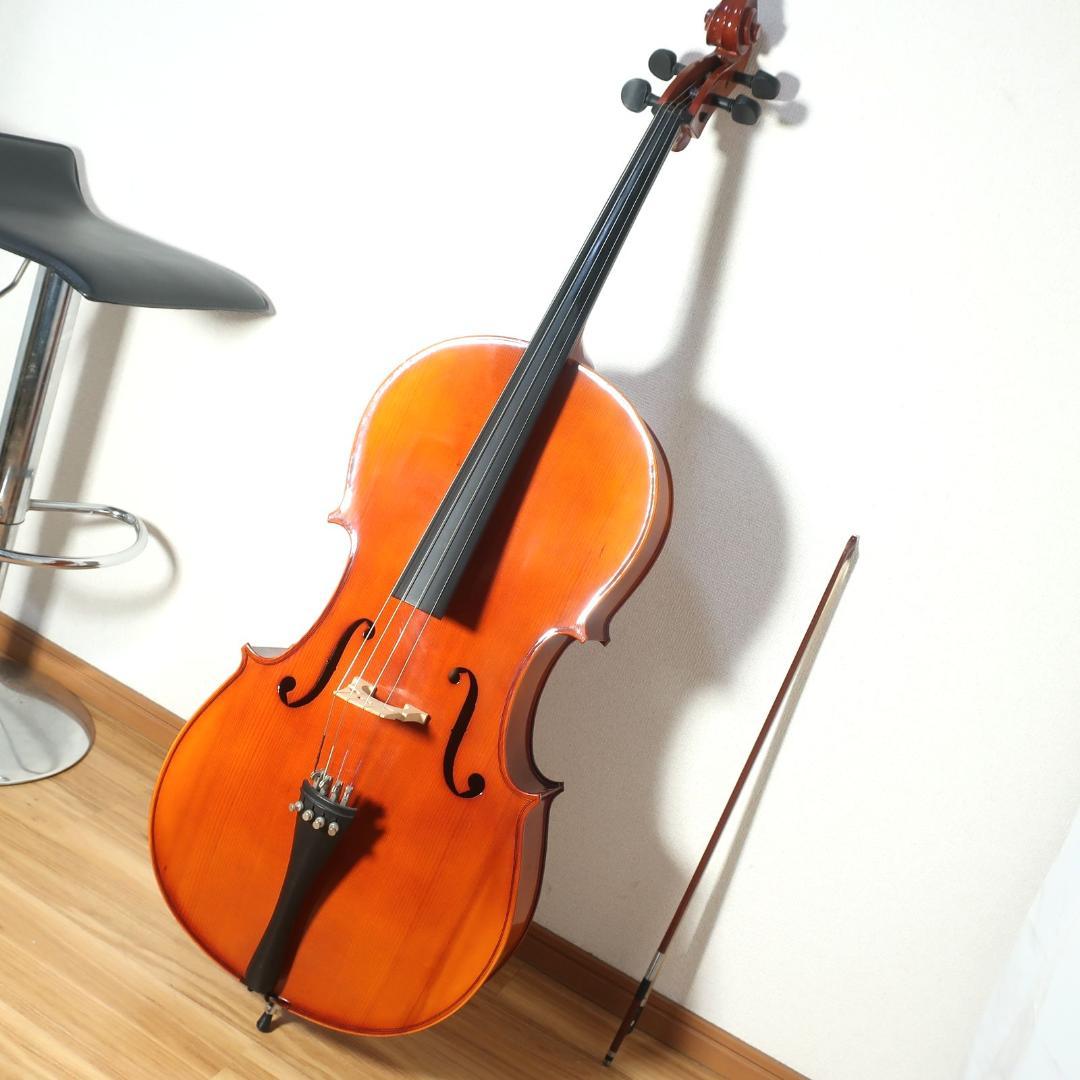 チェロ 4/4 弓付き トップ単板 メーカー不明 【直接引取値引あり】