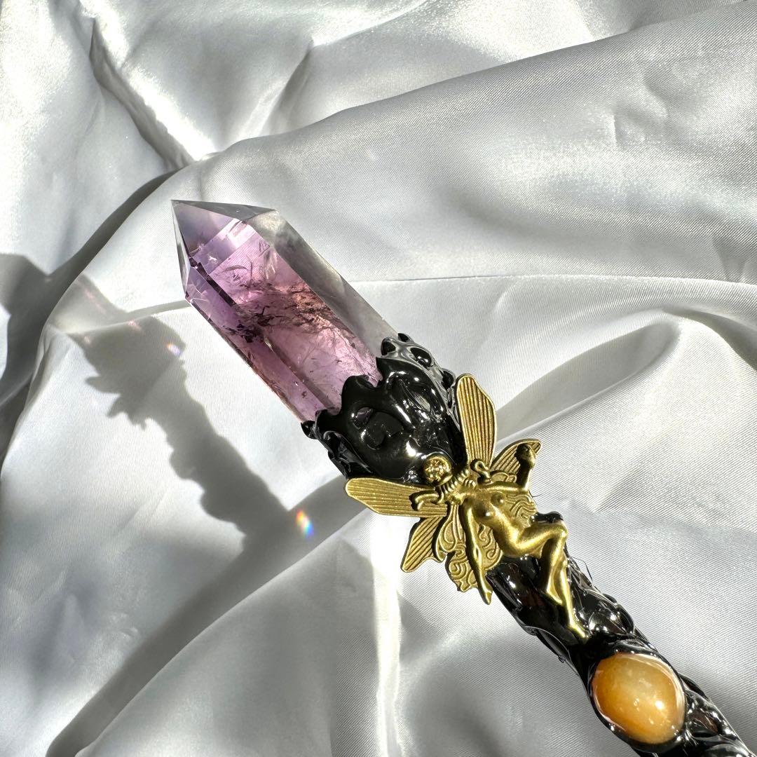 【よるくま】 天然石 アメジスト ワンド 杖 ハリーポッター