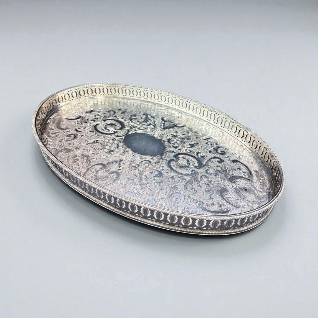 ＜英国ビンテージ＞シェフィールド　シルバートレイ　サルヴァ　銀盆　オーバル　B