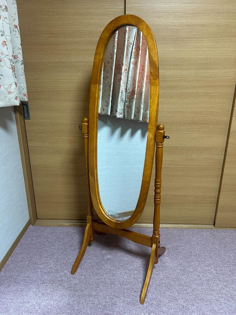 アンティーク　クラシック　オーバル型　木製　姿見　全身鏡　スタンドミラー