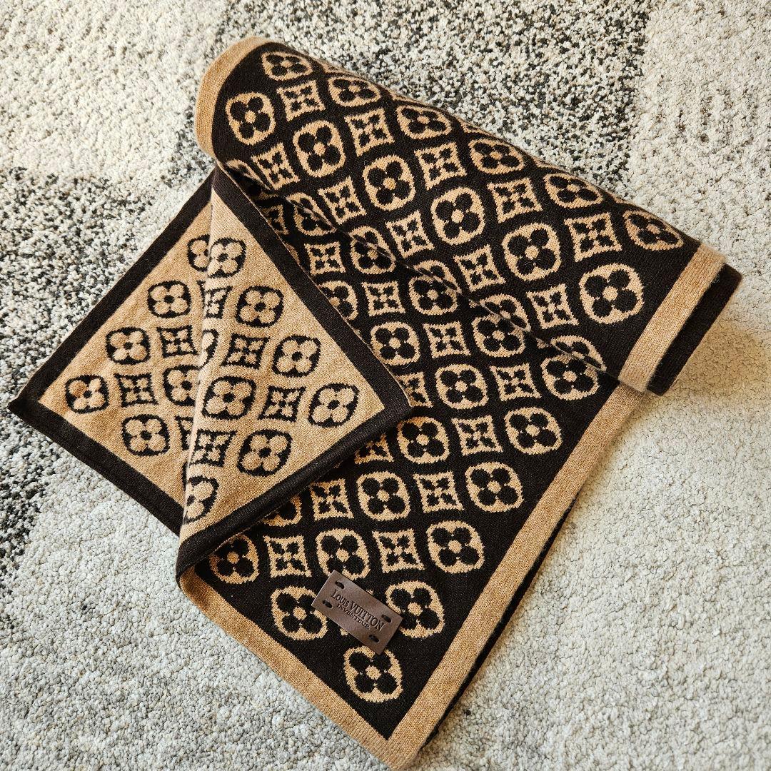 ルイヴィトン カシミヤ100% モノグラムマフラー リバーシブル/ストールバッグ