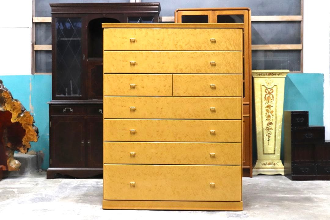 GMIK491○府中家具 最高級 整理箪笥 引出し収納家具 バーズアイメープ