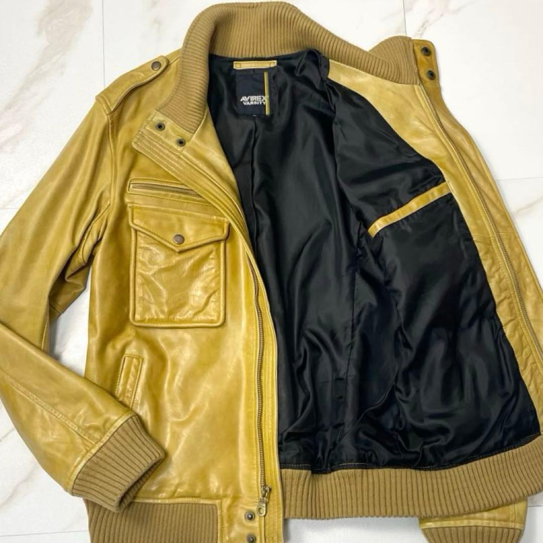 【希少色 XL】アヴィレックス レザージャケット シングル ライダース イエロー
