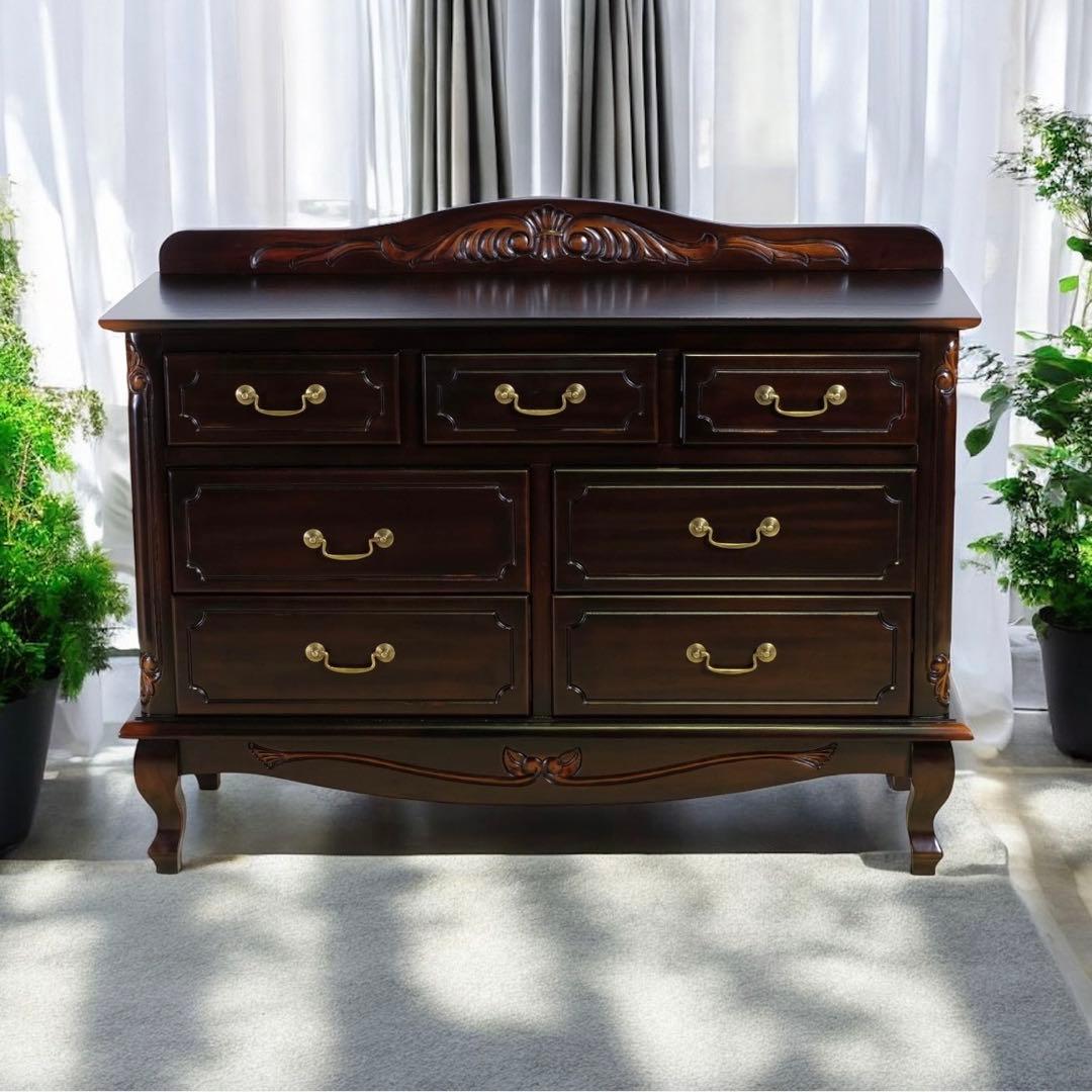 F 新品 アンティーク調 チェスト 110cm タンス リビング収納 衣類収納