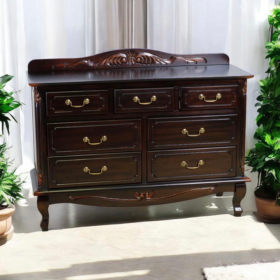 F 新品 アンティーク調 チェスト 110cm タンス リビング収納 衣類収納