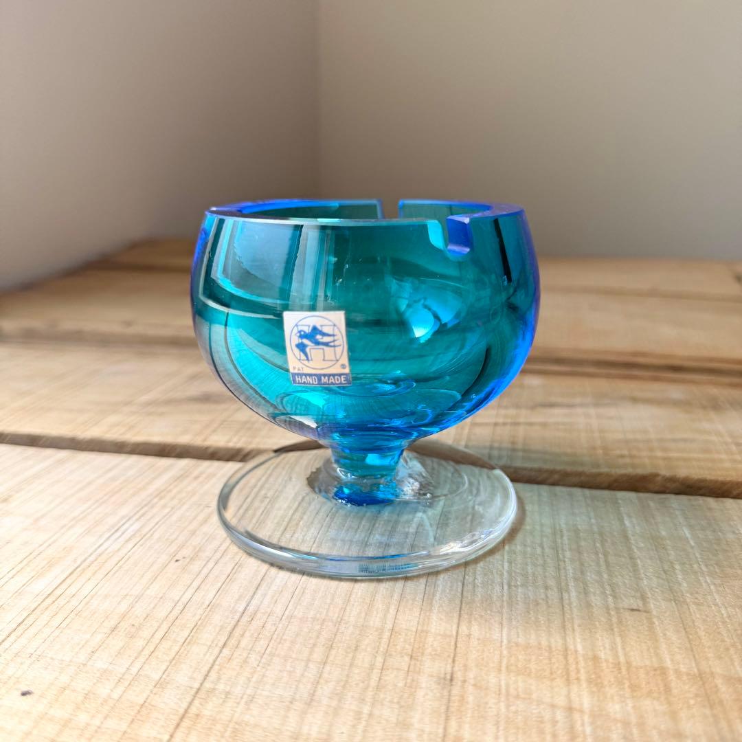 当時物　ブランデー型灰皿　ライトブルー　アッシュトレイ　アンティーク