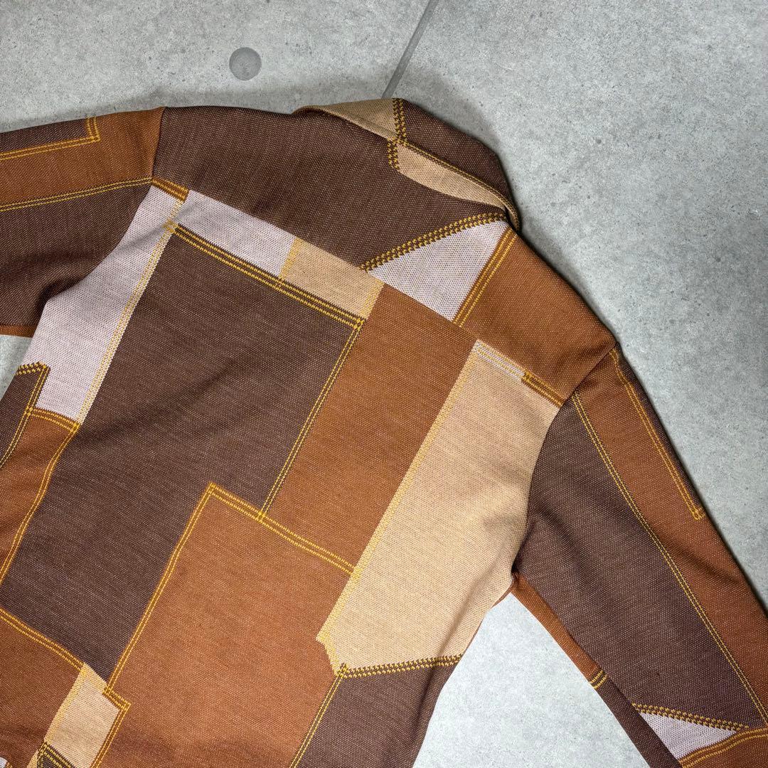 ヴィンテージ　長袖シャツ　ポリシャツ　70s　開襟　ツギハギ　ボックス型　太襟