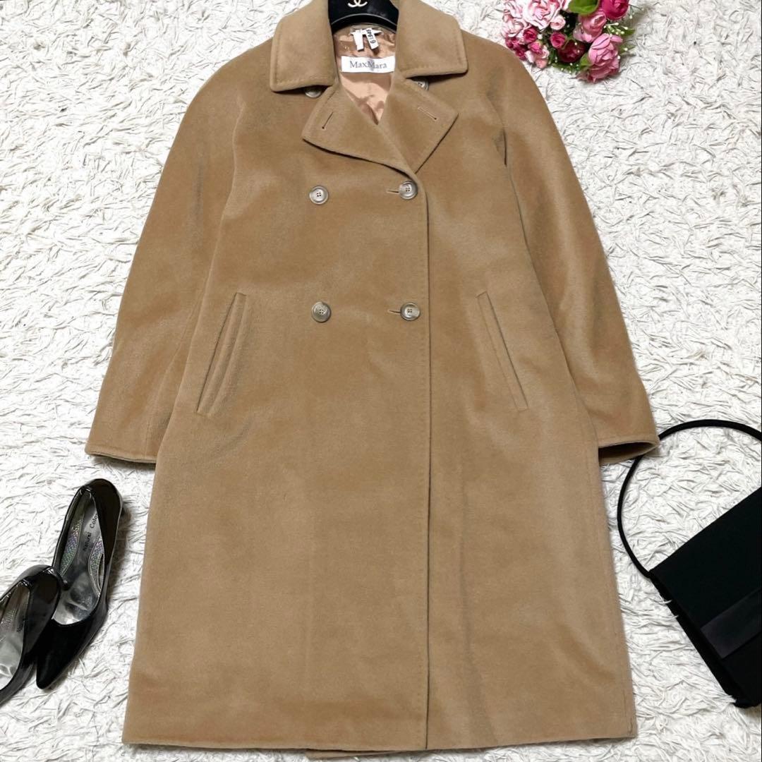 美品● マックスマーラ ロングコート 白タグ カシミヤ ウール ベージュ 40