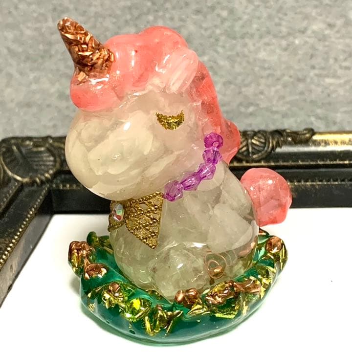 オルゴナイト　ユニコーン　リボン　〜台座付き〜