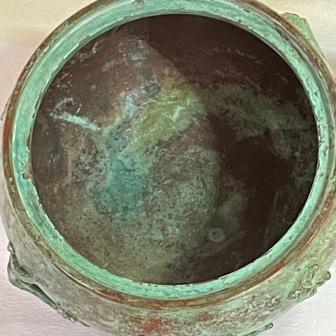 高岡銅器 須賀七郎作 月芳 蝋型鋳銅 香炉 唐子蓋梅文 共箱 証書 栞 時代物