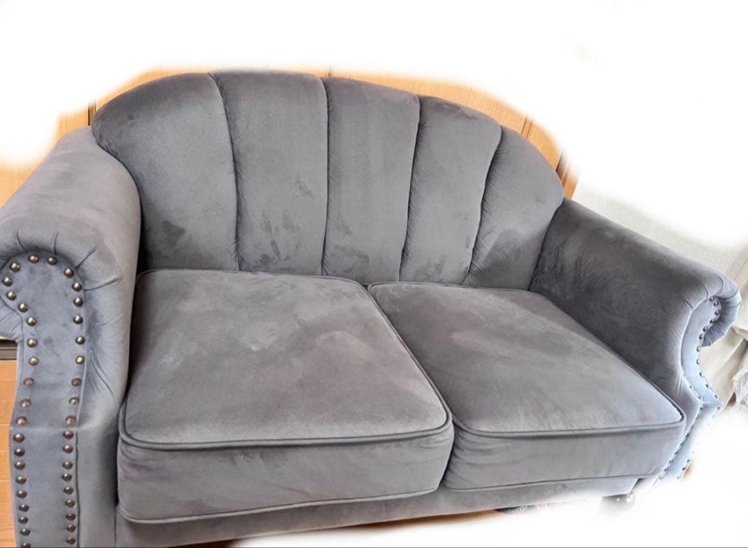 グレー アールデコ風 2人掛けソファ　ロマンスプリンセス