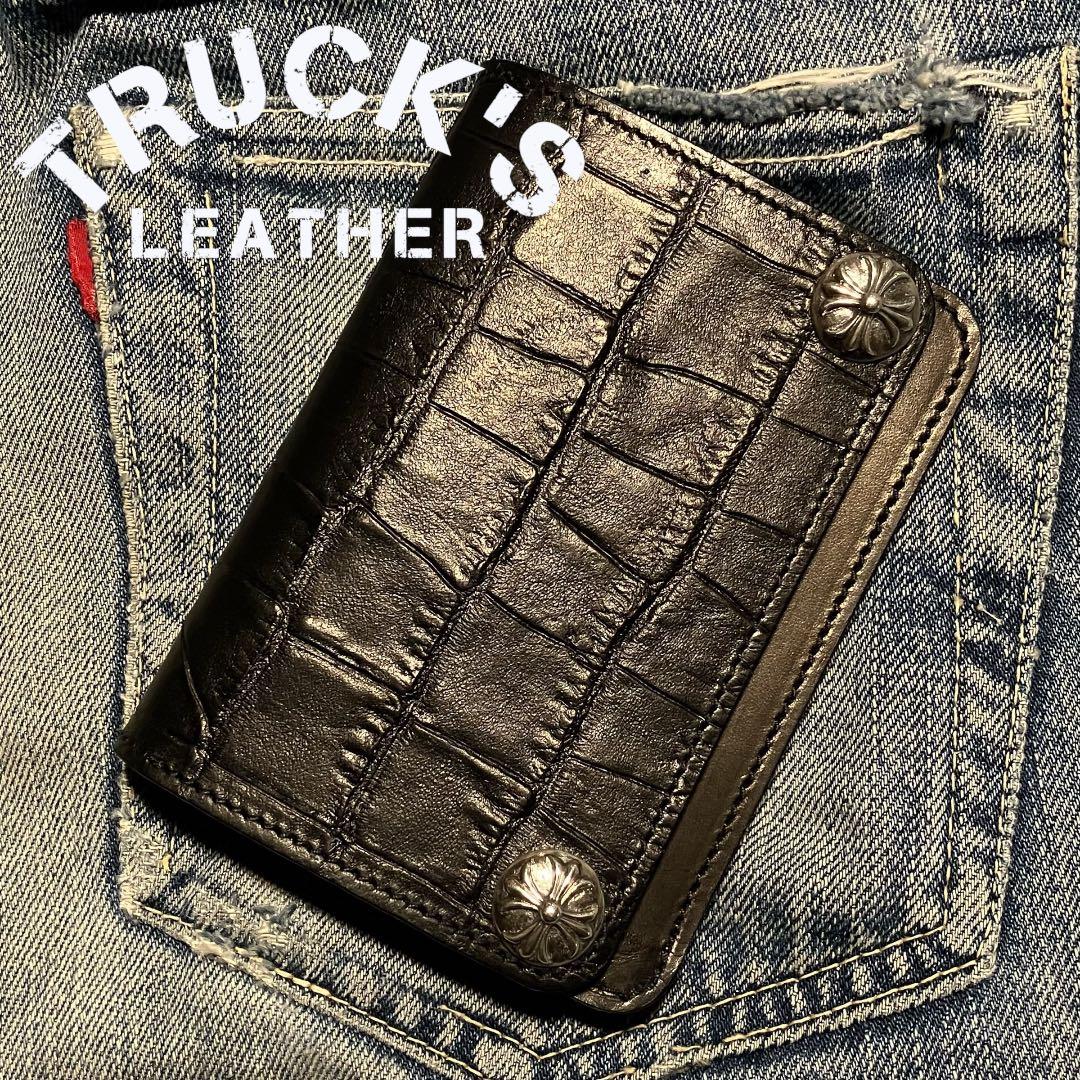 お札が折れない！ミドルトラッカーウォレット クロスボールコンチョ シルバー925