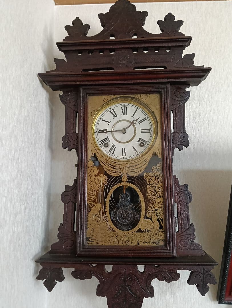 古い掛け時計　海外製ゼンマイ式