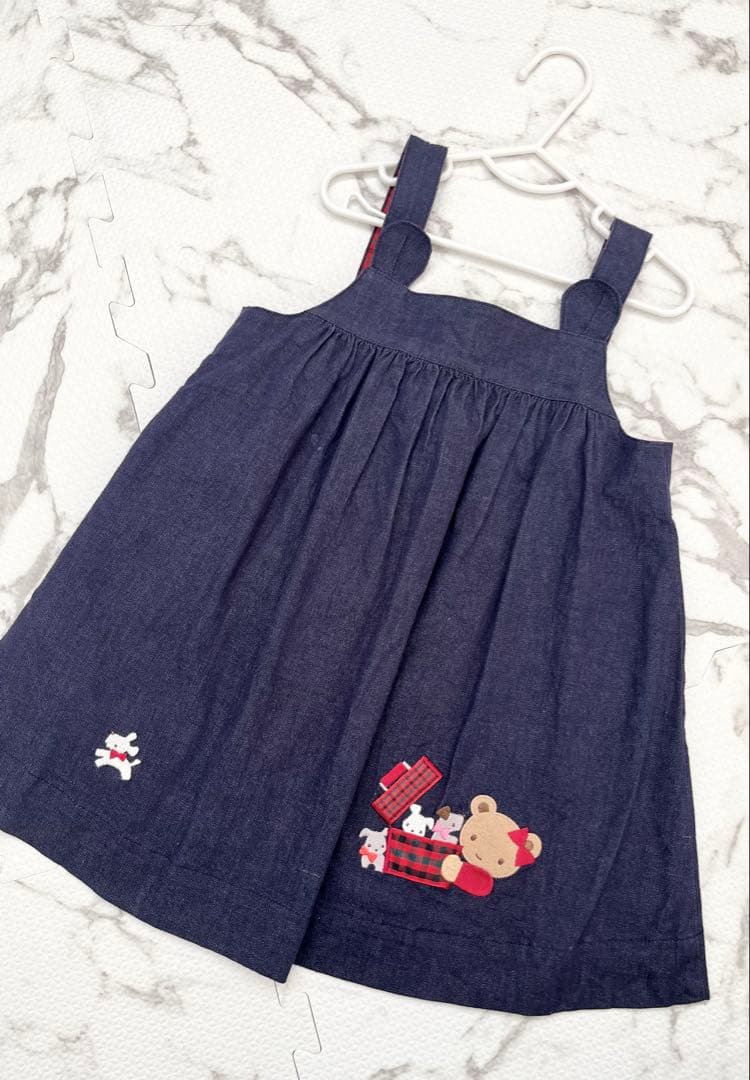 【超美品】familiar ファミリア　デニム　ジャンパースカート　ニット　90