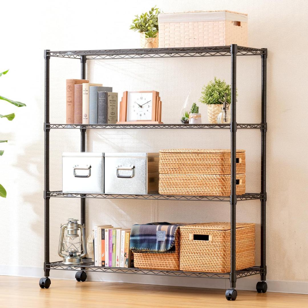 ルミナス ノワール ラック 4段 スチールラック キャスター　NO1112-4