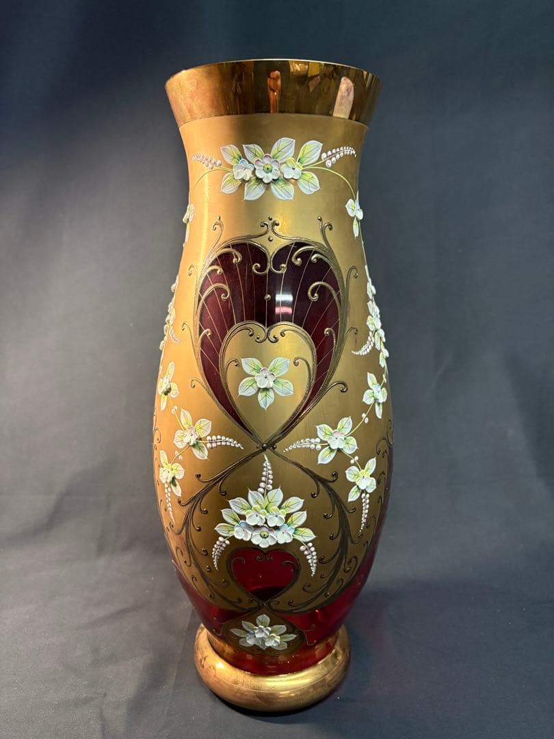 ベネチアングラスgold BOHEMIA花瓶 金彩 ボヘミアングラス ケース付き