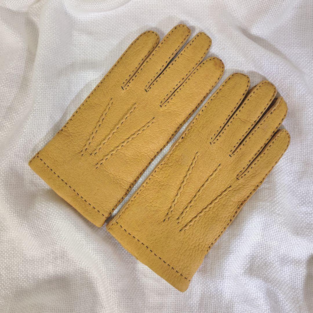 デンツDENTSハンドソーイングカシミヤライニングペッカリーレザーグローブ手袋黄