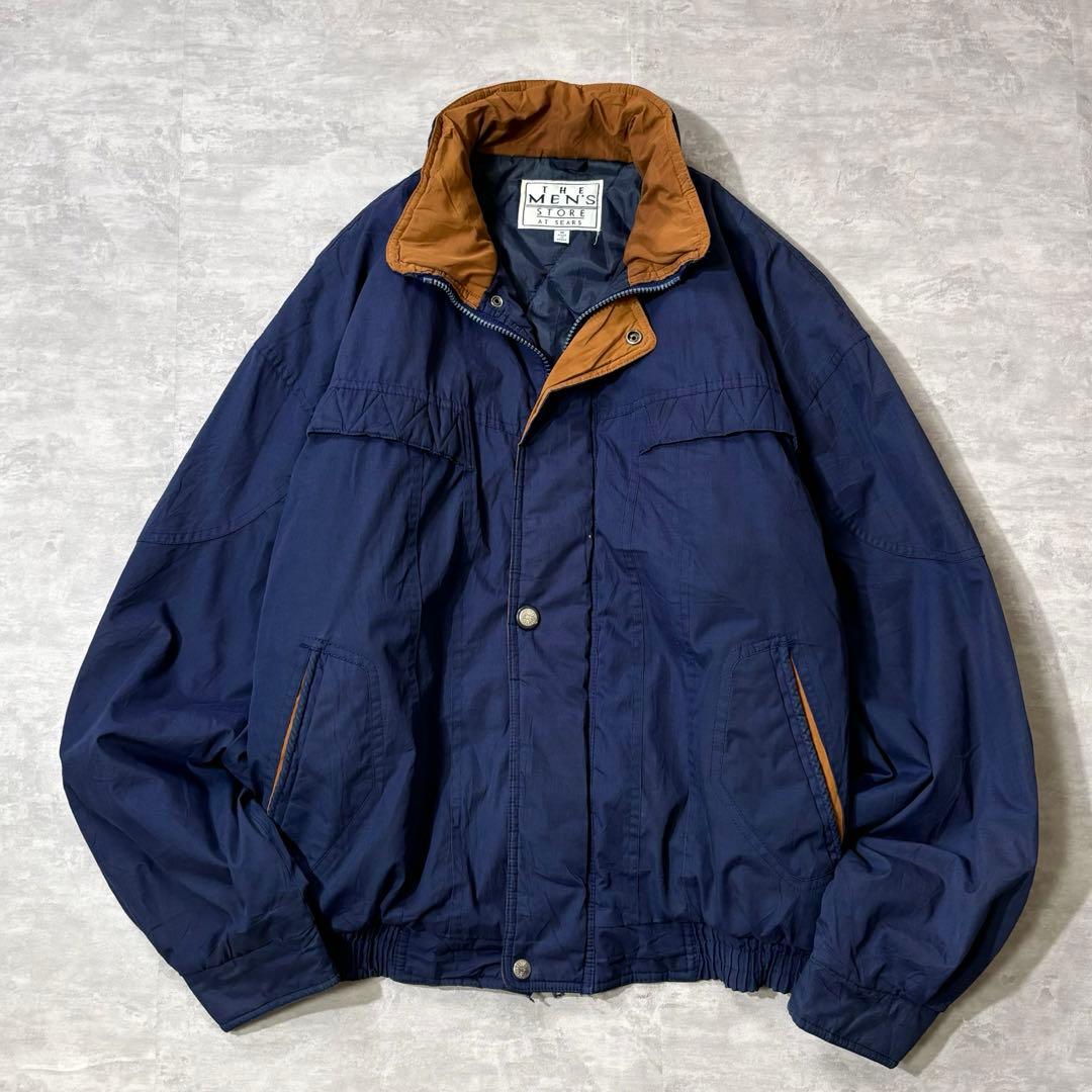 90s SEARS 中綿 短丈 ナイロンジャケット TALONジップ ネイビー