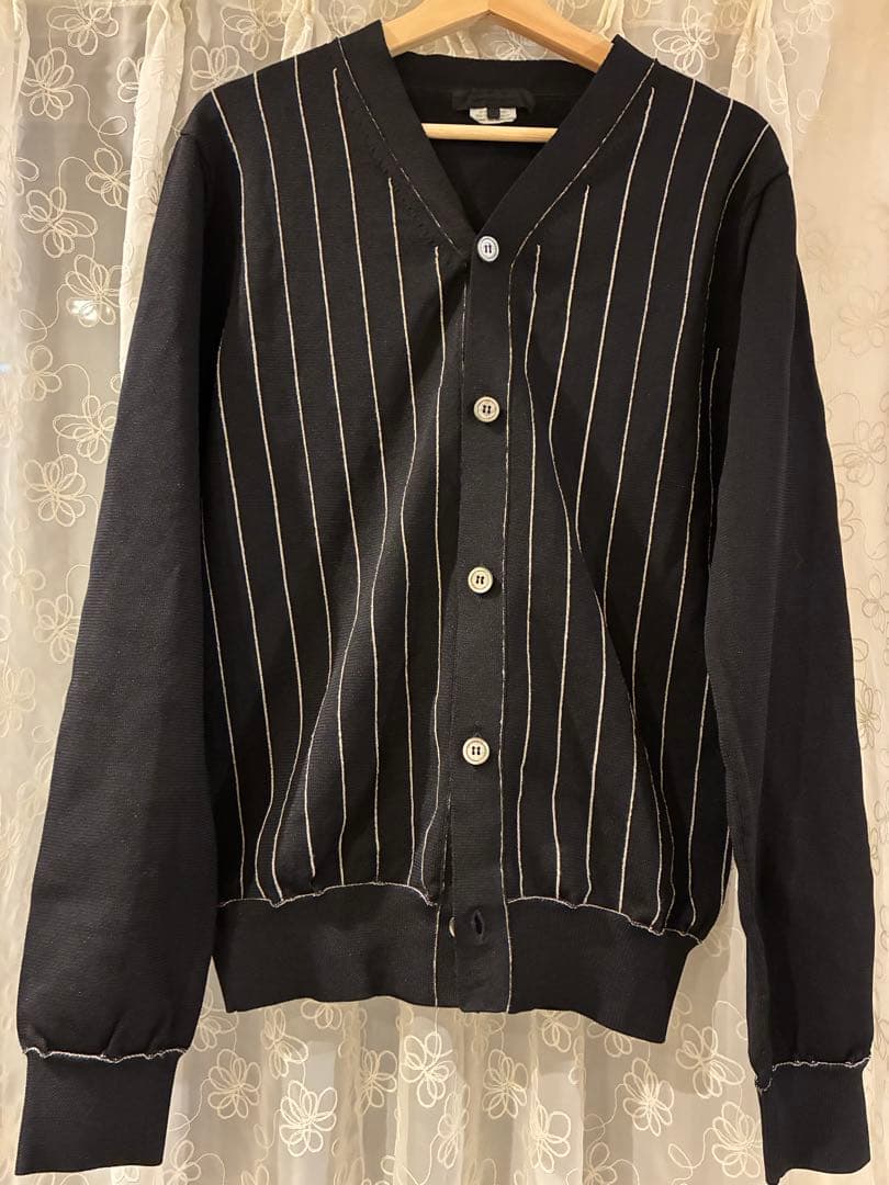 【美品】コムデギャルソン オムドゥ ストライプ ニット カーディガン M 黒