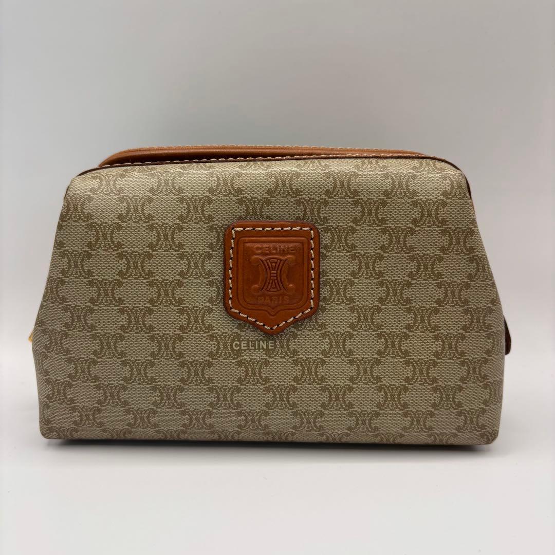 CELINE ポーチ　トリオンフ　マカダム　ベージュ　ブラウン　キャメル　レザー
