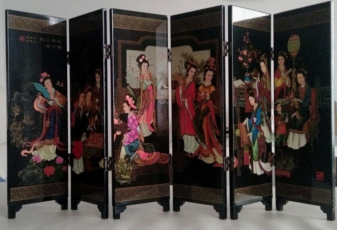 漆器屏風・紅楼夢十二金釵