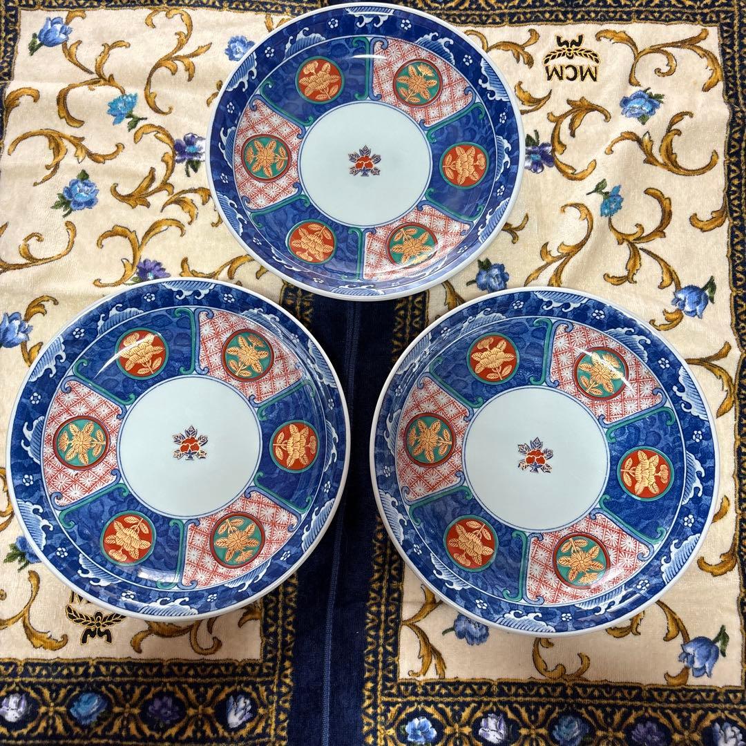 古伊万里　祥峰作　金彩　盛り皿 3枚セット