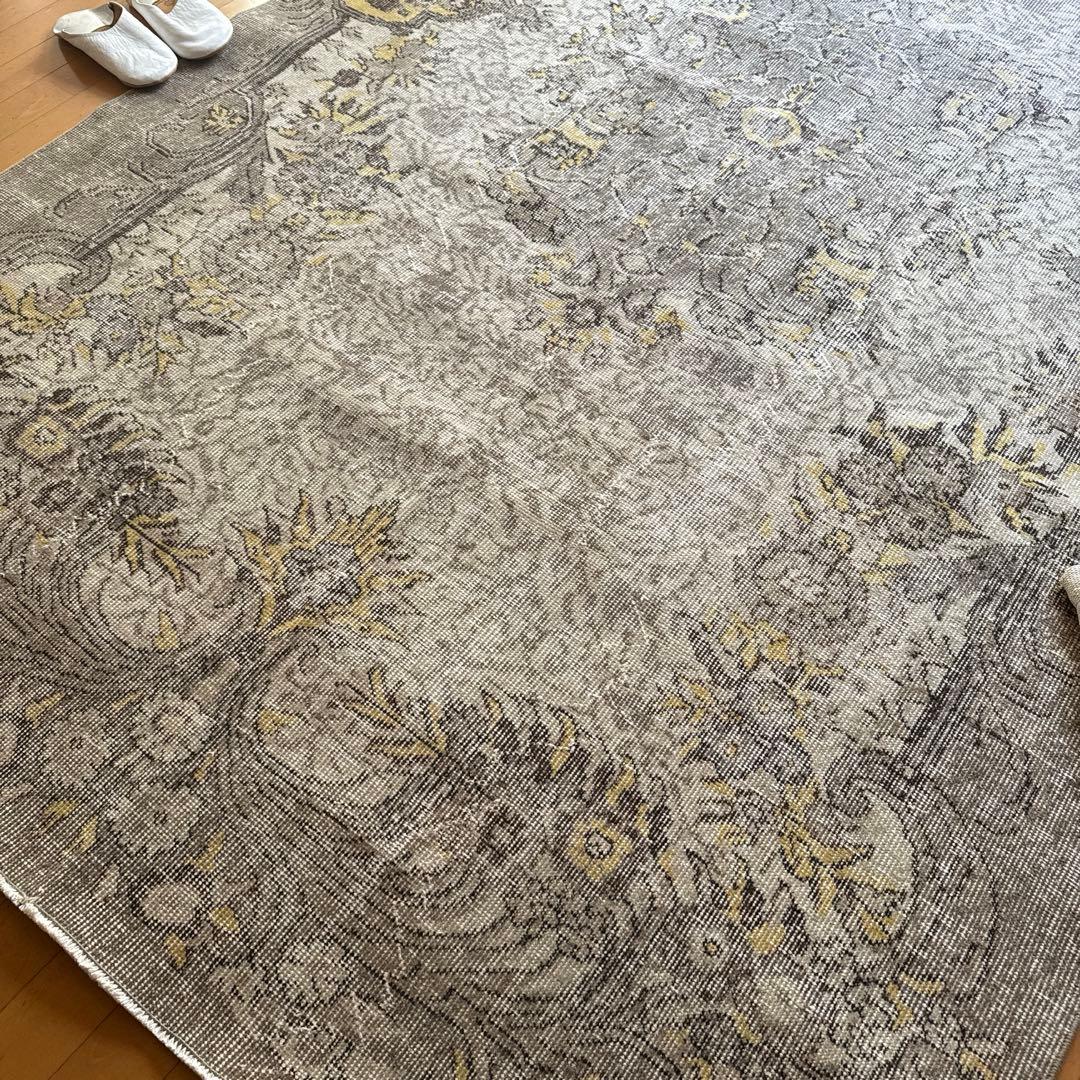 超大判レア166×277グレージュ×イエロー　メダリオン　トルコヴィンテージラグ