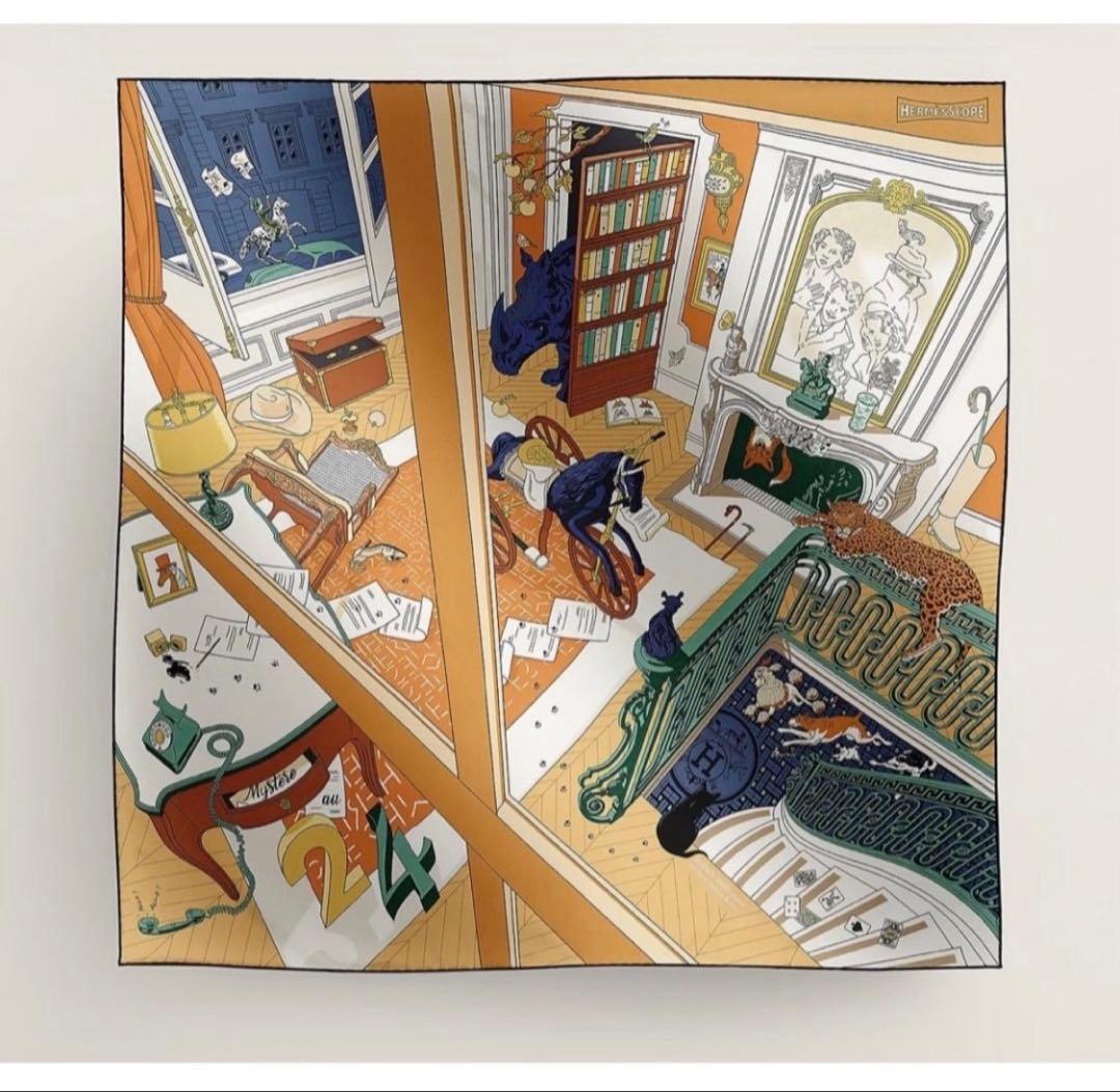 【新品同様】エルメス カレ90 Mystere au 24 24番地のミステリー