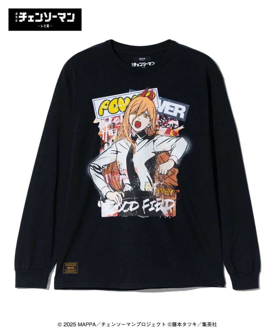 glamb チェーンソーマンレゼ編 パワーカットソー ブラック ロンT プリント