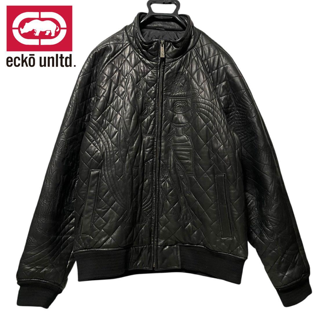 90s ecko unltd キルティング レザージャケット ブルゾン 総刺繍