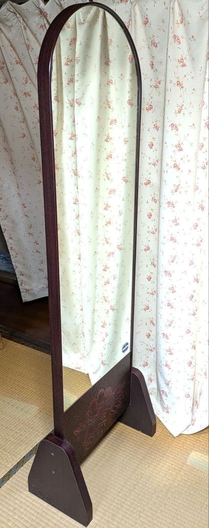鎌倉彫　全身姿見　アーチ型スタンドミラー　カバー付き（ハンドメイド）