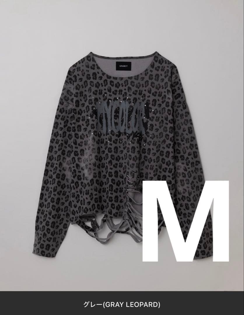 【GRANCY】総柄ラインストーングラフィックロンT グレーM