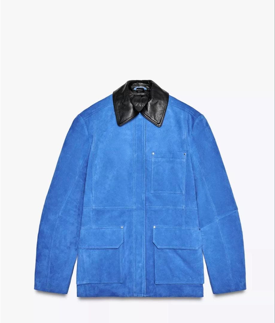 ZARA ザラ　本革　オーバーサイズ青レザージャケット新品タッグ付き