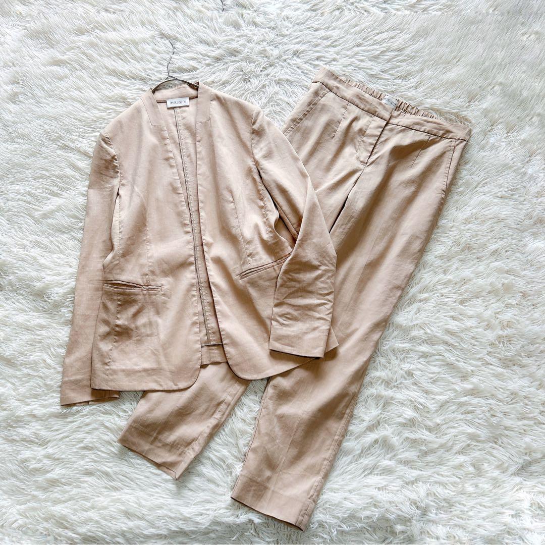 【美品】PLST　リネンブレンドパンツセットアップ　洗える　超ストレッチ　M　L