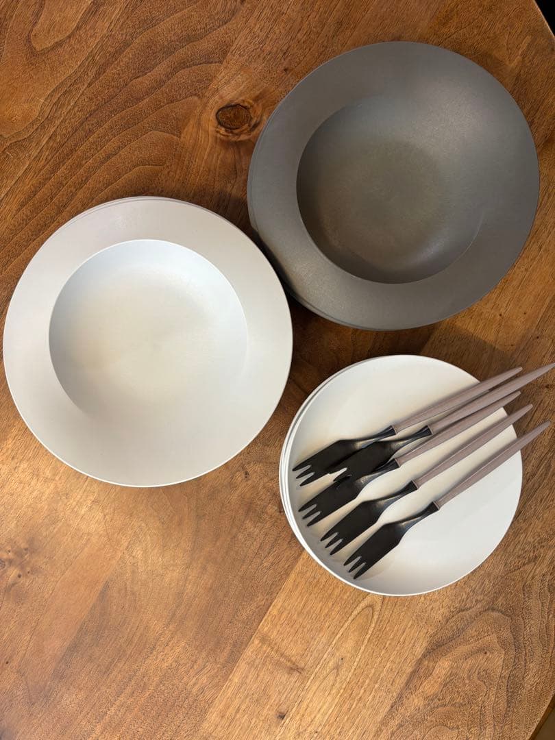 【ARAS】 深皿スクープ中５枚＆小皿スロープ５枚＆デザートフォーク5本