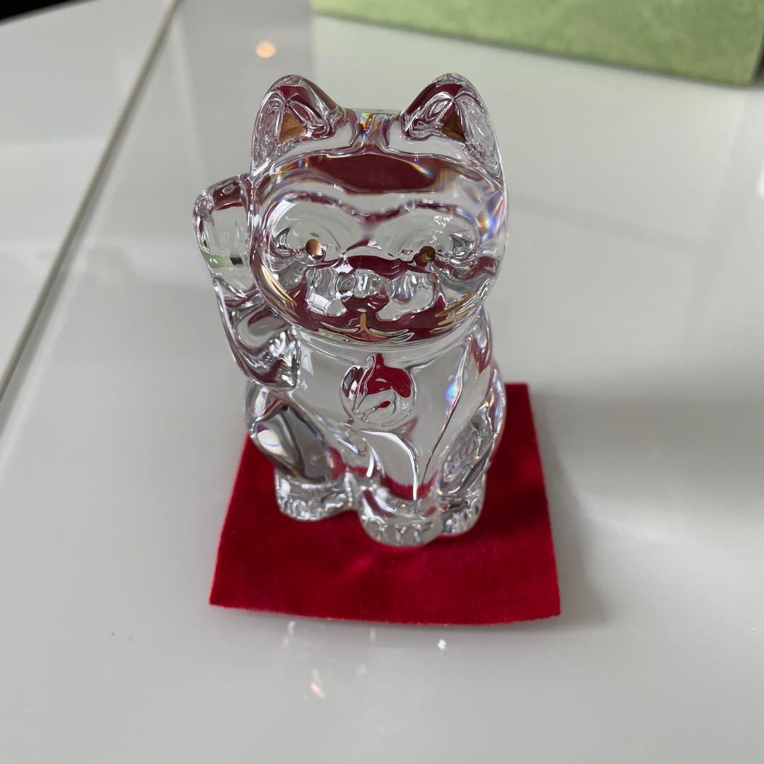 美品 Baccarat クリスタルガラス 招き猫 ラッキーキャット まねき猫