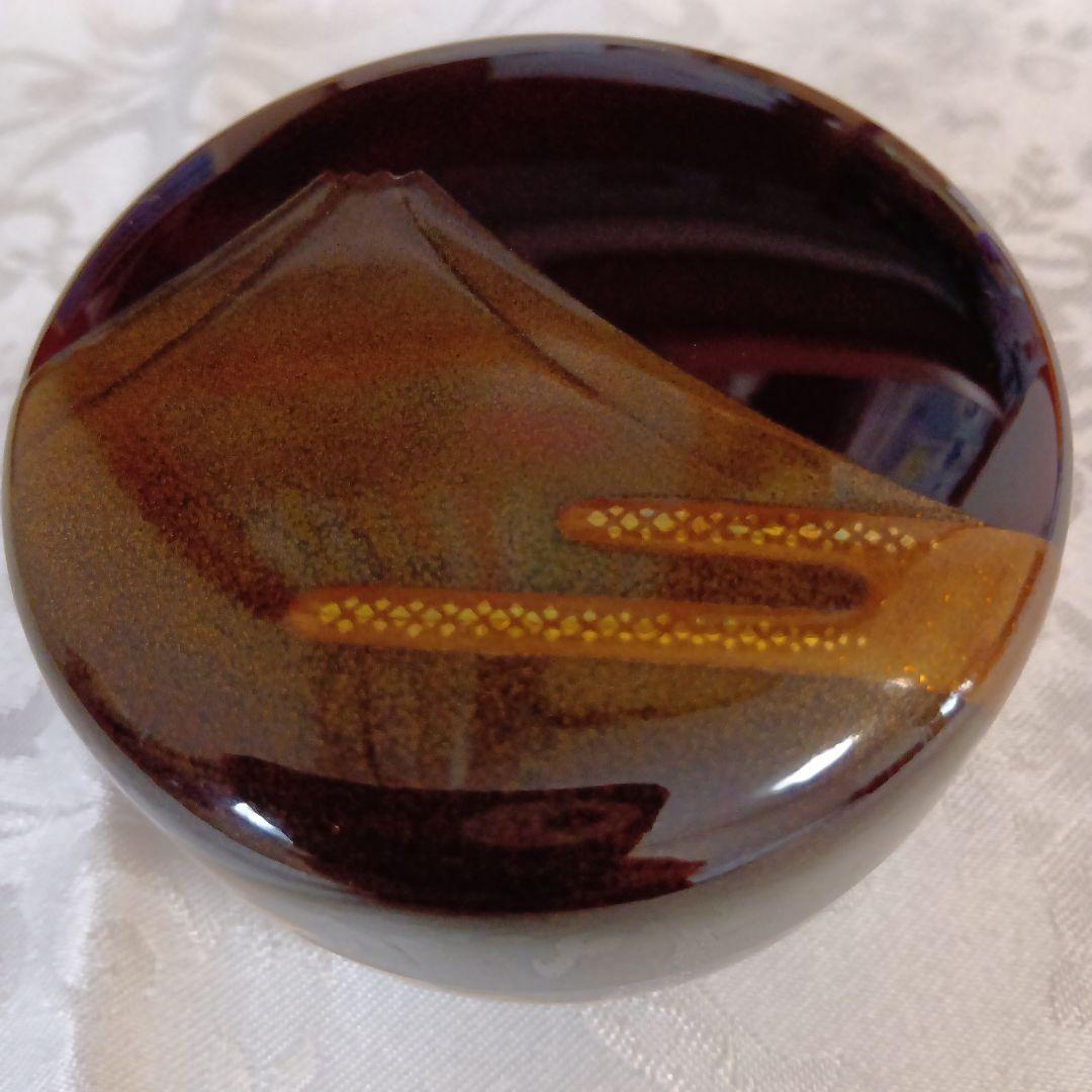 坂一男　富士山模様　蒔絵　茶道具 金色装飾 棗　木箱　黃布付き