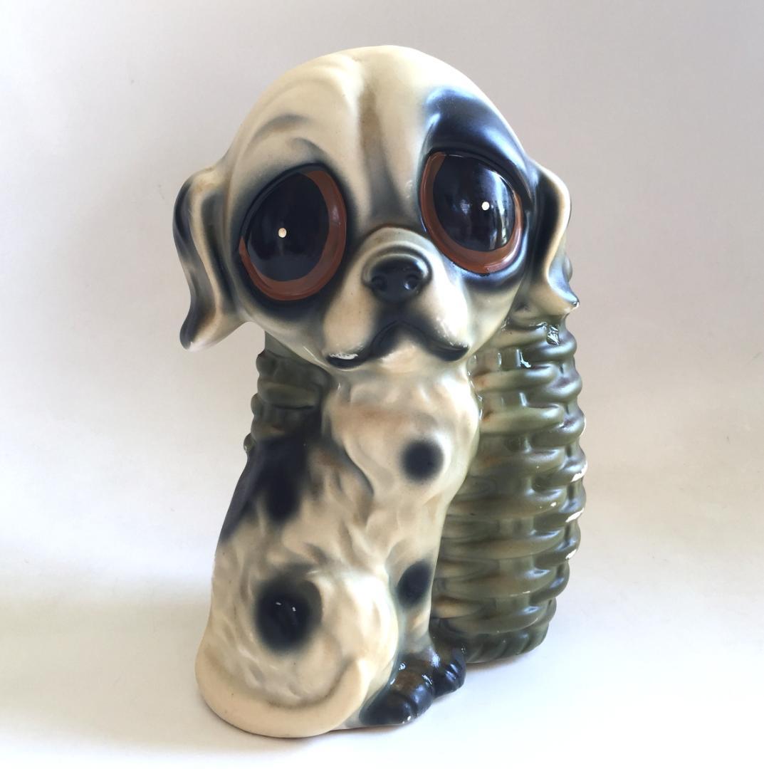 ビンテージEnesco製 Big eye Dogペン立て 陶器 犬 フィギュリン