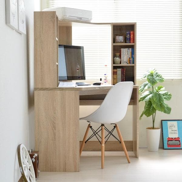 《新品・送料無料》パソコンデスク コーナー 書棚付き オーク L字型 机 オーク