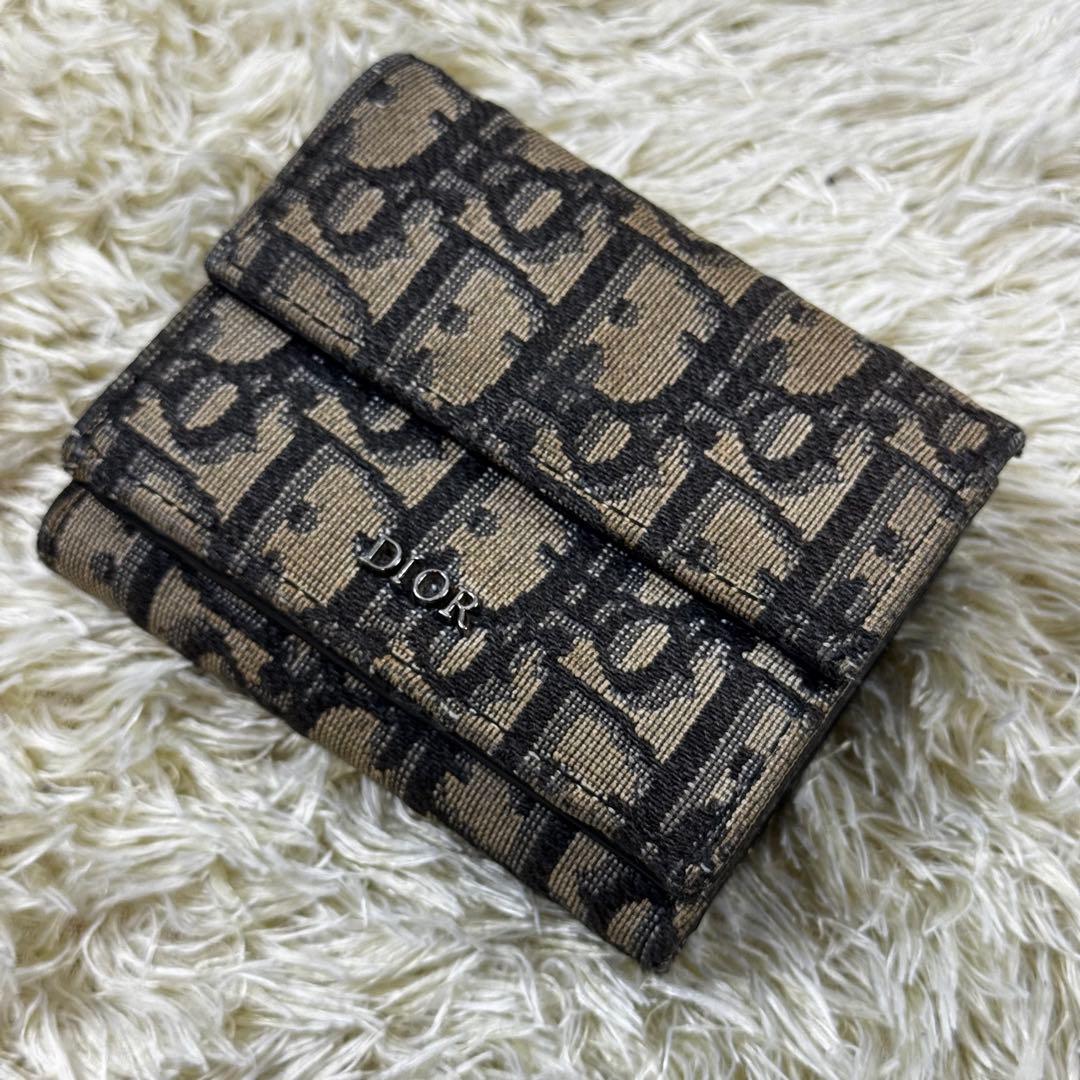 大人気✨ディオール　オム　三つ折り財布　ジャカードオブリーク　グレー