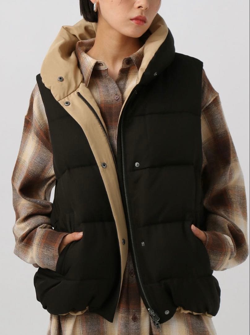 【新品未使用】BAYFLOW リバーシブルパファーベスト　ブラック×ベージュ M