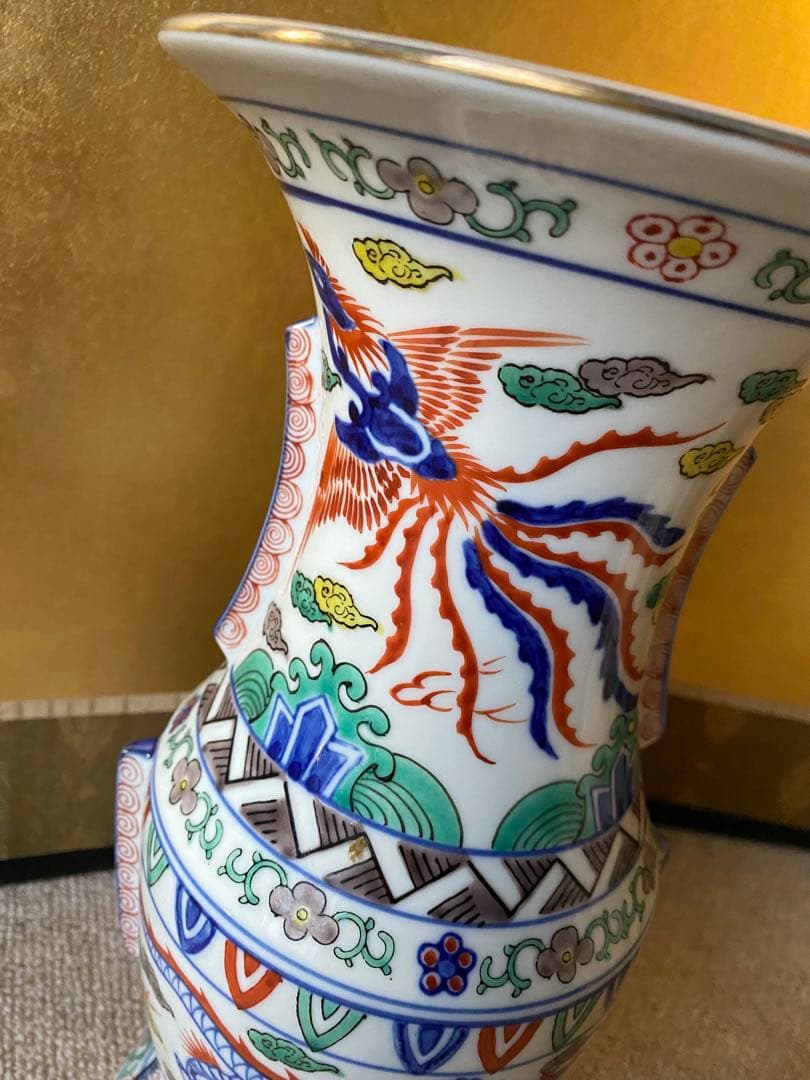 大明萬暦年製銘 染付赤絵花瓶　30.5㎝